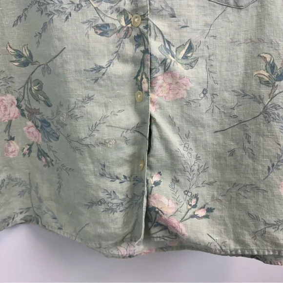 Lauren Ralph Lauren Mint Green Floral Tropical Linen Top Women’s Size Small - Picture 3 of 14